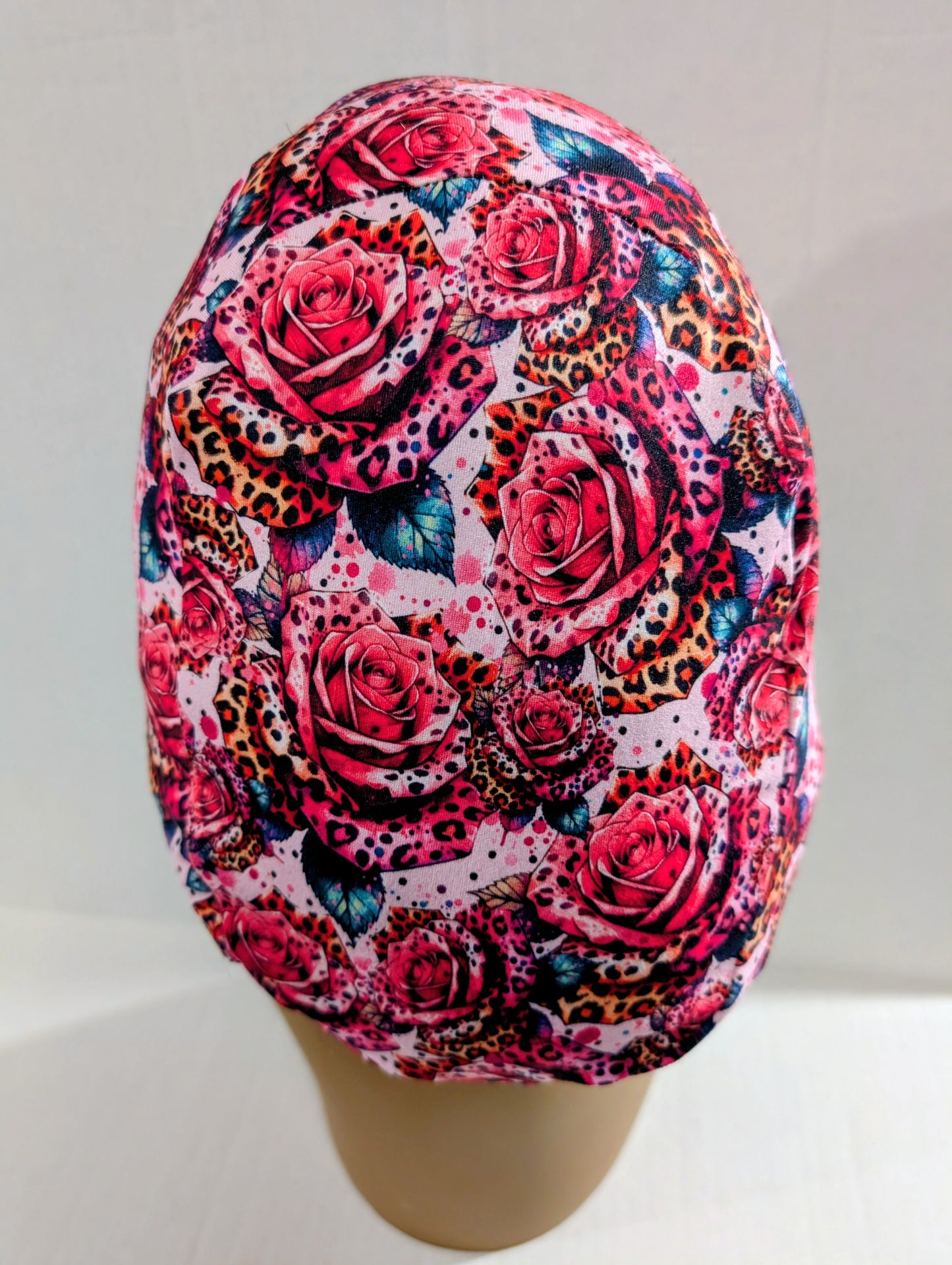 Scrub Cap, Surgical Hat, Euro Style Scrub Cap, Stretchy, Roses Valentines