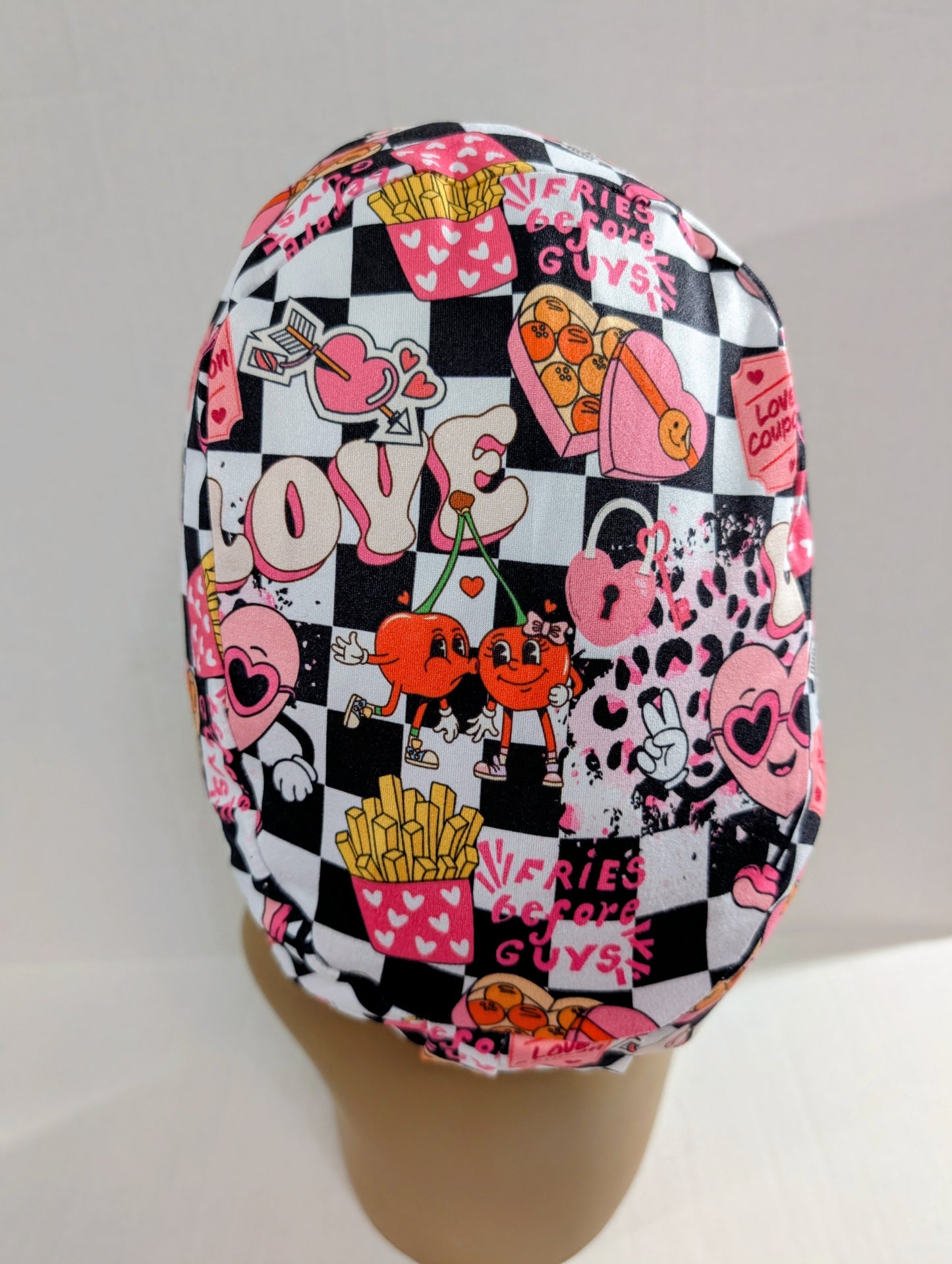 Scrub Cap, Surgical Hat, Euro Style Scrub Cap, Stretchy, Valentines