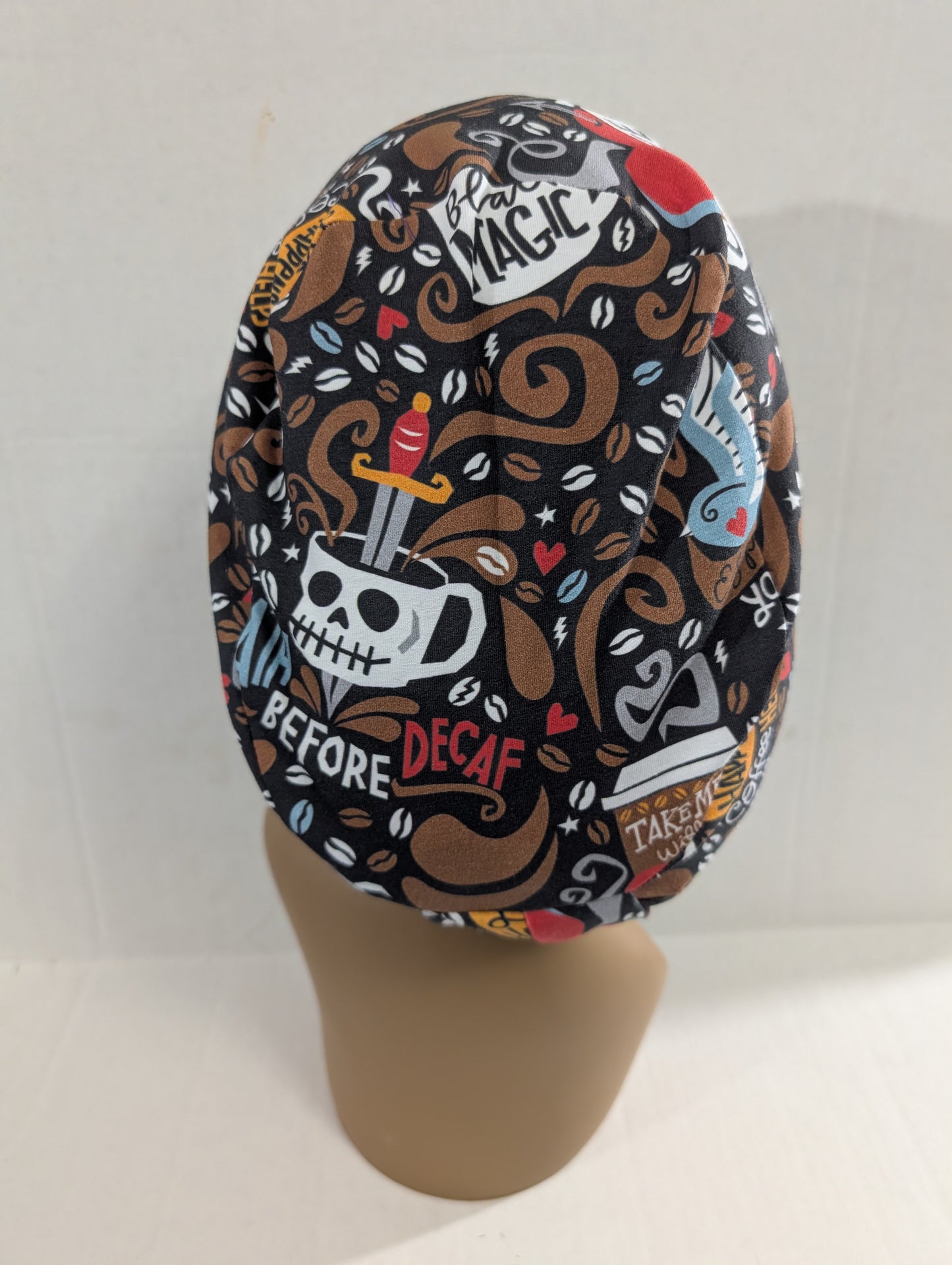 Coffee, European Style Scrub Cap, Scrub Cap, Chemo Hat, Stretchy