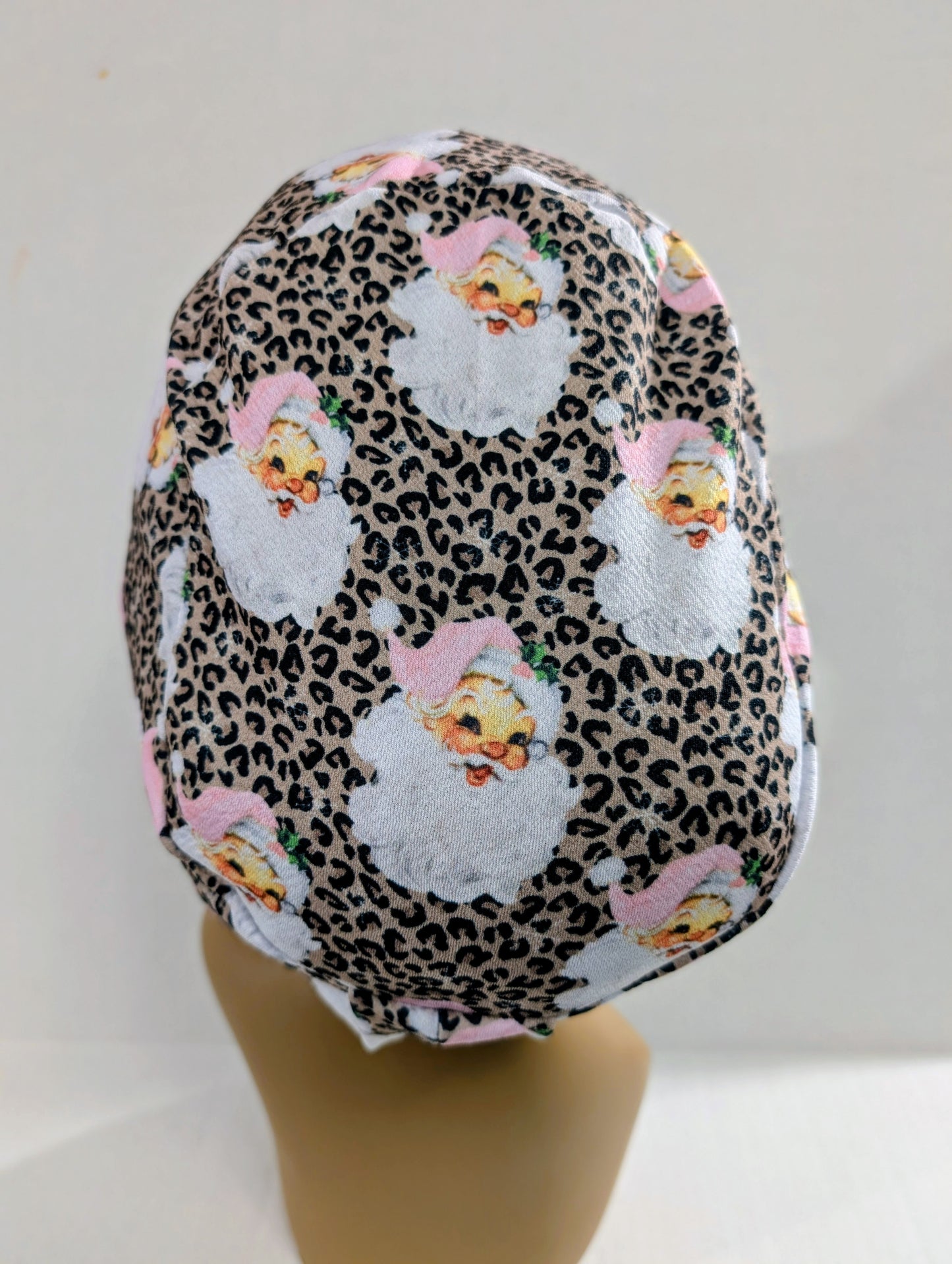 Scrub Cap, Surgical Hat, Euro Style Scrub Cap, Chemo Hat, Stretchy, Adjustable, Santa, Christmas, Leopard Print
