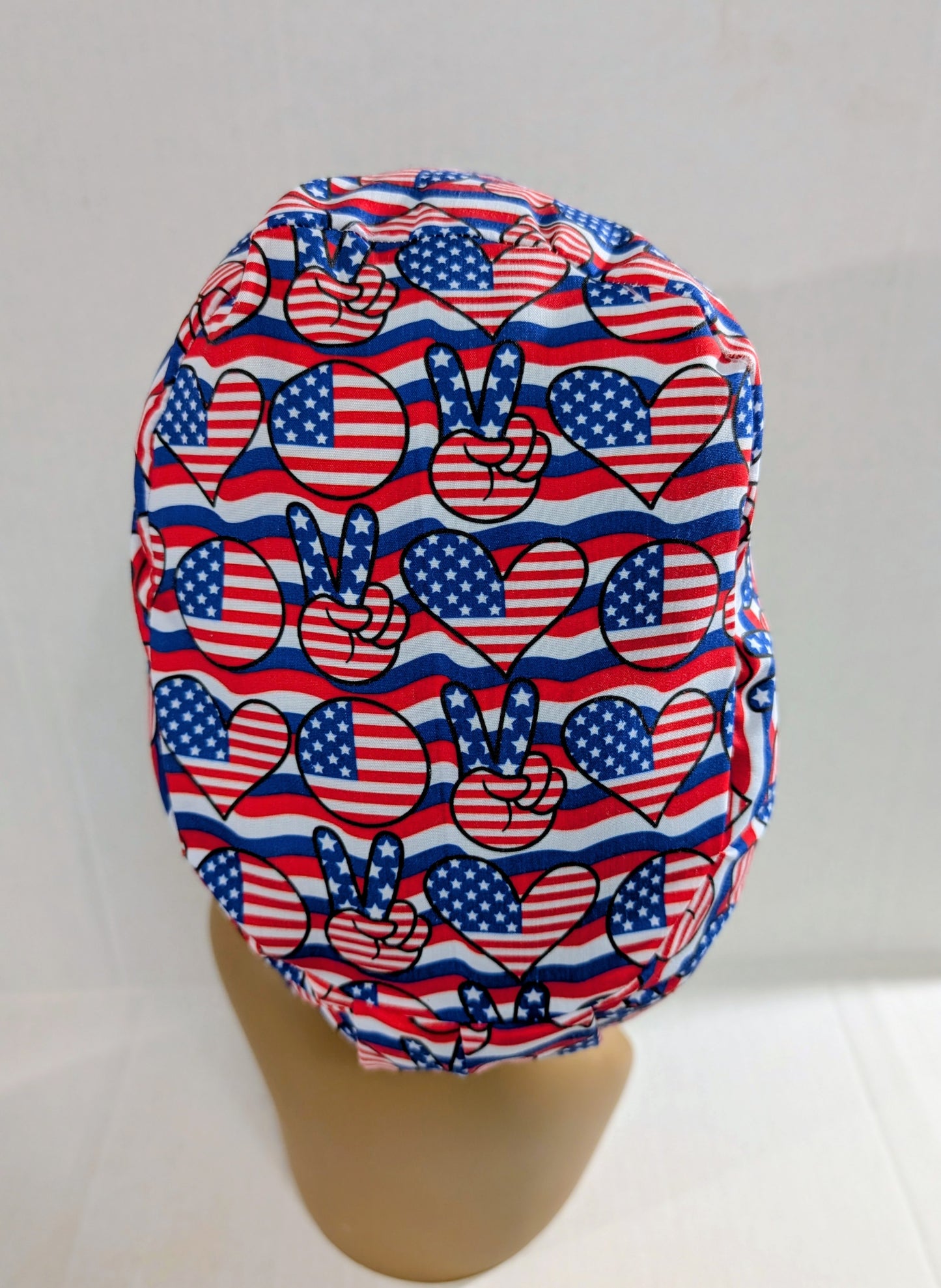 Scrub Cap, Surgical Hat, Euro Style Scrub Cap, Chemo Hat, USA, Patriotic, 4th of July