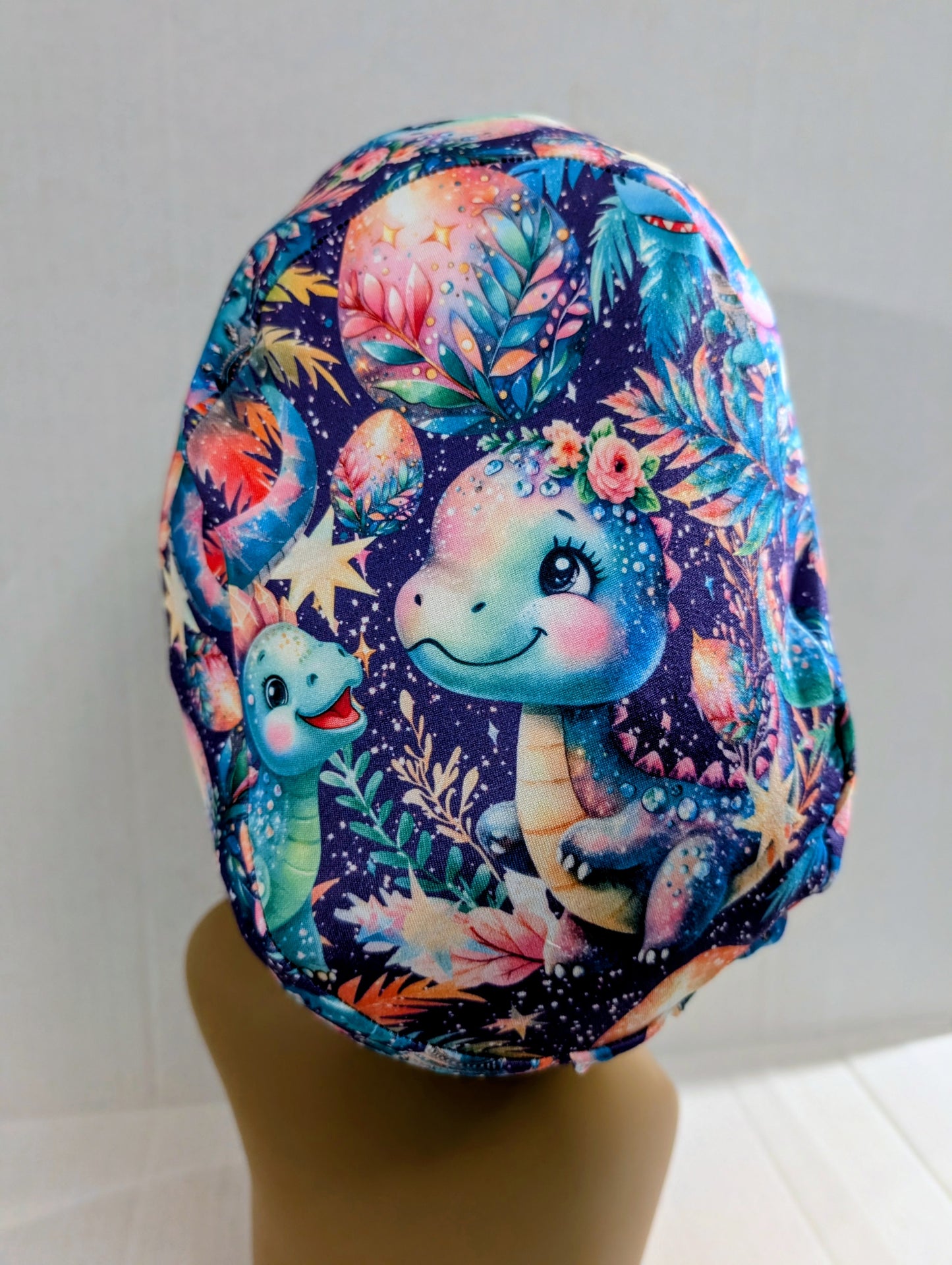 Scrub Cap, Surgical Hat, Euro Scrub Cap, Stretchy, Dinosaurs