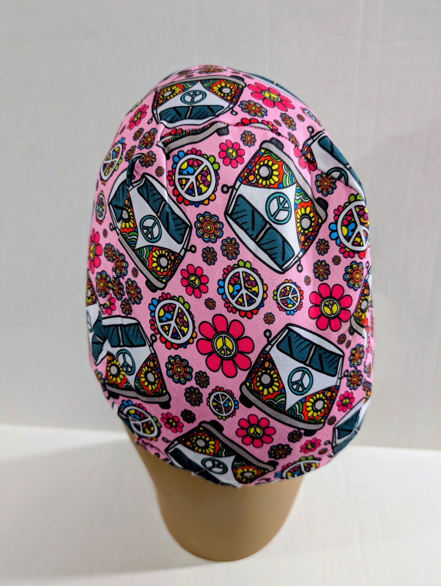 Scrub Cap, Surgical Hat, Euro Scrub Cap, European, Stretchy, Peace, Hippie, Flower Child