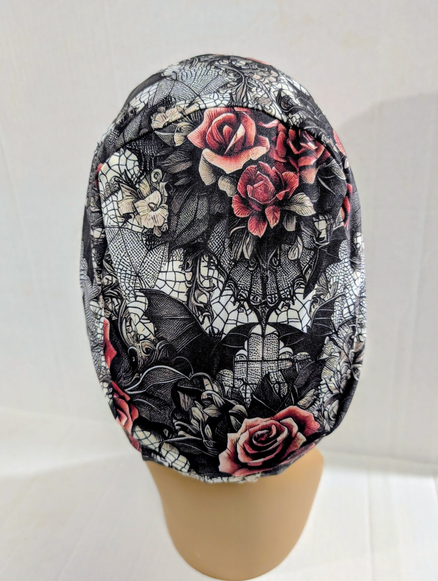 Scrub Cap, Surgical Hat, Euro Style Scrub Cap, Stretchy, Bats, Roses, Spiderweb, Gothic