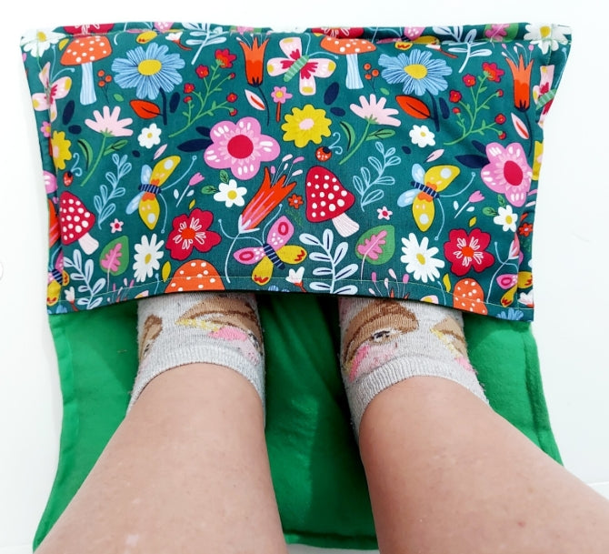 Rice-flax seed foot warmer, rice bag, heat pad, Mushrooms, Butterflies