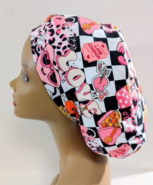Scrub Cap, Surgical Hat, Euro Style Scrub Cap, Stretchy, Valentines