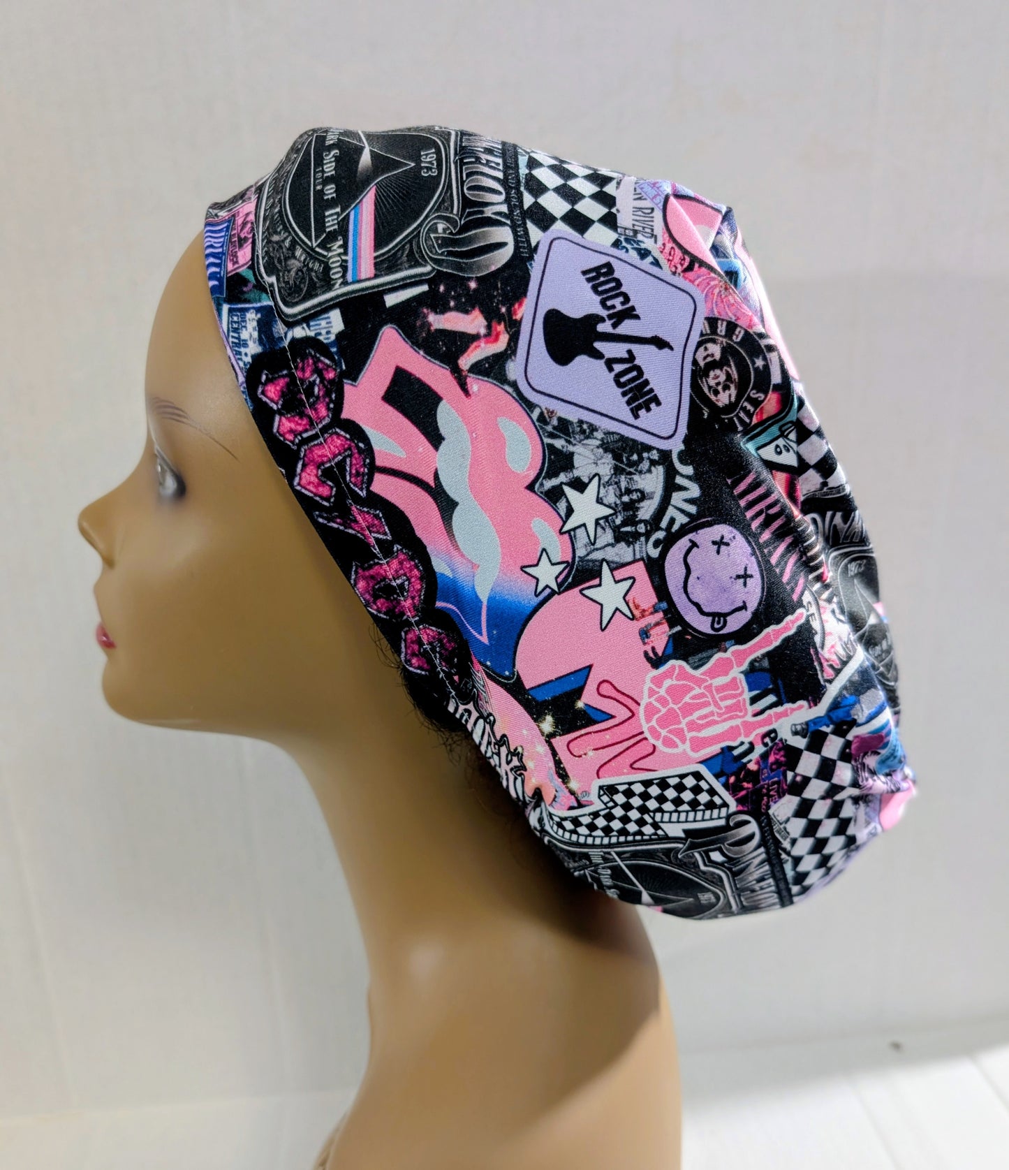 Scrub Cap, Surgical Hat, Euro Style Scrub Cap, Stretchy, Rock Bands
