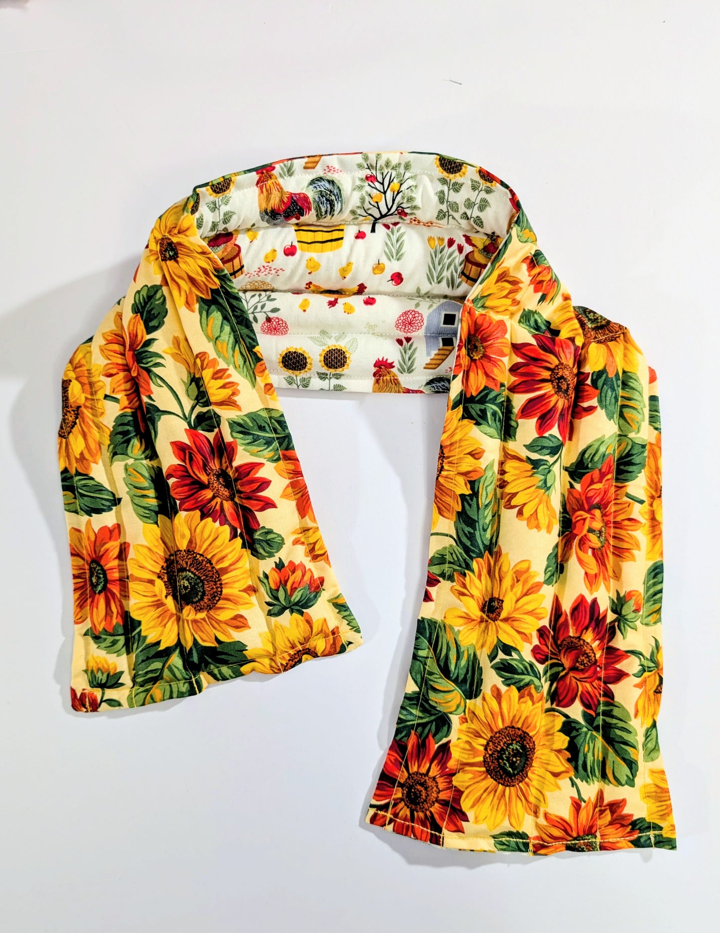 Rice therapeutic heating/cooling pad, rice bag, Heat/Cold Pack, Sunflowers, Chickens