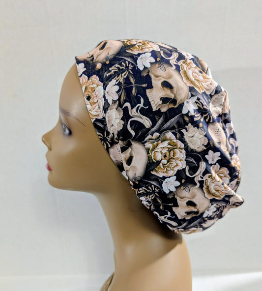Scrub Cap, Surgical Hat, Euro Style Scrub Cap, Chemo Hat, Halloween, Skulls