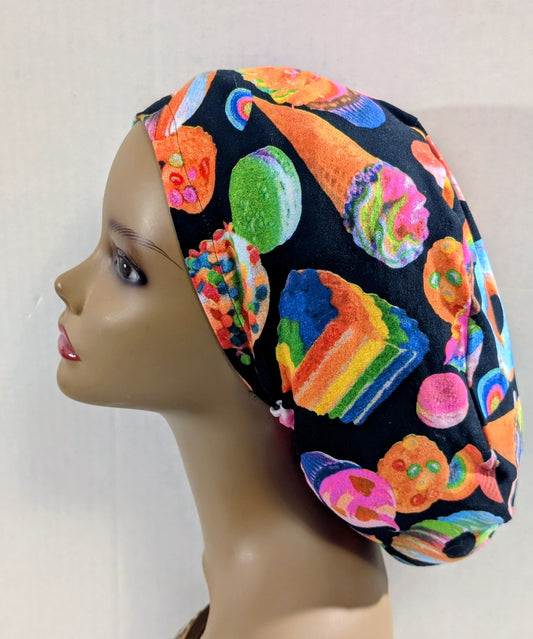 Scrub Cap, Surgical Hat, Euro Style Scrub Cap, Chemo Hat, Stretchy, Dessert, Sweets