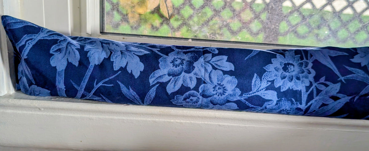 Door Draft Stopper, Cedar Filled, Draft Stopper, Window Draft Stopper, Blue, Flowers