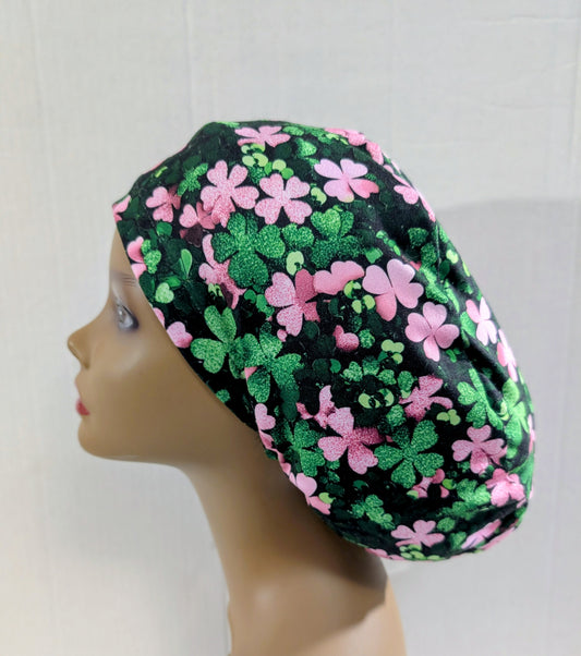 Scrub Cap, Surgical Hat, Euro Scrub Cap, Stretchy, Shamrocks, St. Patricks