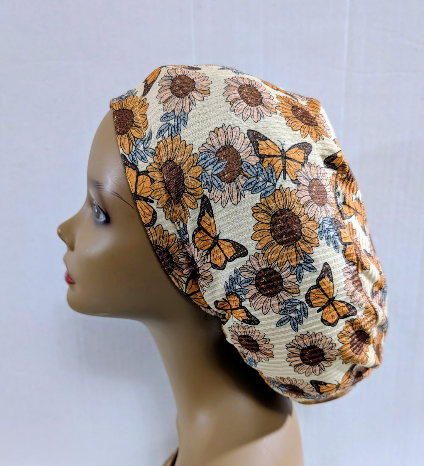 Scrub Cap, Surgical Hat, Euro Scrub Cap, European, Stretchy, Butterfly, Sunflowers