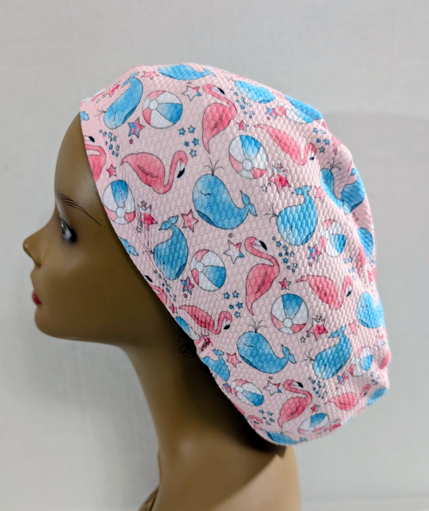 Summer, Flamingos, Scrub Cap, Surgical Hat, Euro Scrub Cap, European, Hat, Chemo Hat (Copy)