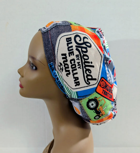 Scrub Cap, Surgical Hat, Euro Style Scrub Cap, Chemo Hat, Stretchy, Hat, Blue Collar