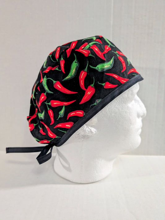 Skull cap, Doo Rag, Scrub Cap, Surgical Hat, Chemo Hat, Hot Peppers, Mexican Food
