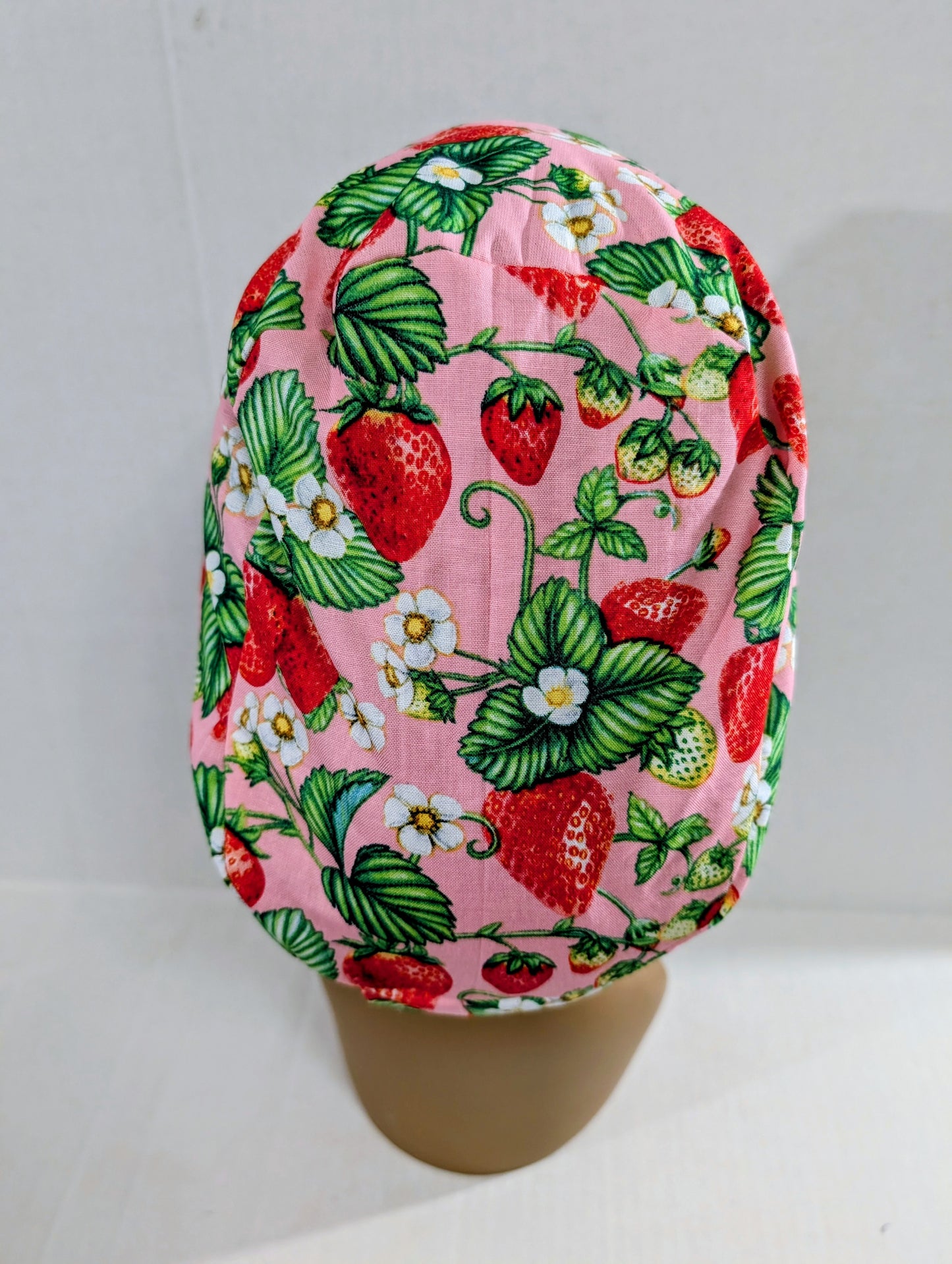 Scrub Cap, Surgical Hat, Euro Style Scrub Cap, Chemo Hat, Strawberries