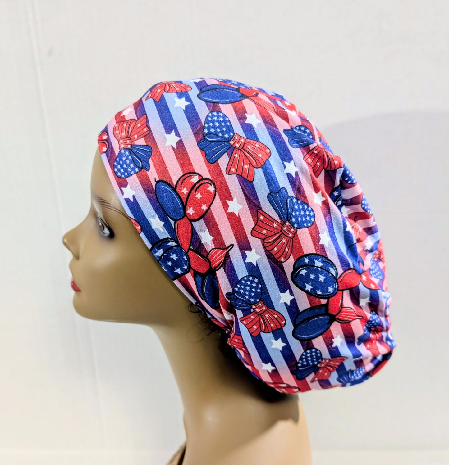 Scrub Cap, Surgical Hat, Euro Style Scrub Cap, Chemo Hat, Stretchy, USA, 4th of July, Memorial Day