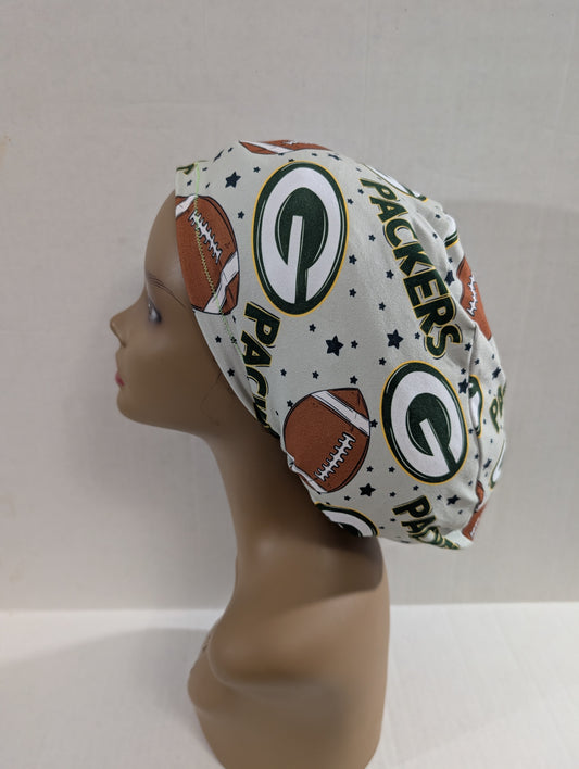 Scrub Cap, Surgical Hat, Euro Style Scrub Cap, Chemo Hat, Stretchy, Hat, Adjustable, Green Bay