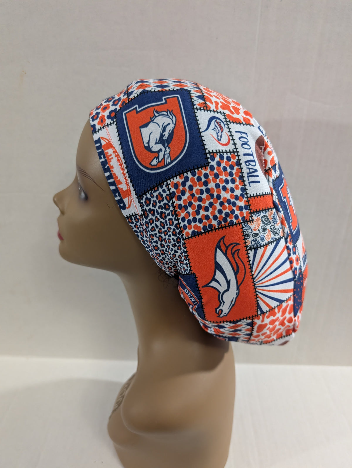 Scrub Cap, Surgical Hat, Euro Style Scrub Cap, Chemo Hat, Stretchy, Hat, Adjustable, Denver Broncos