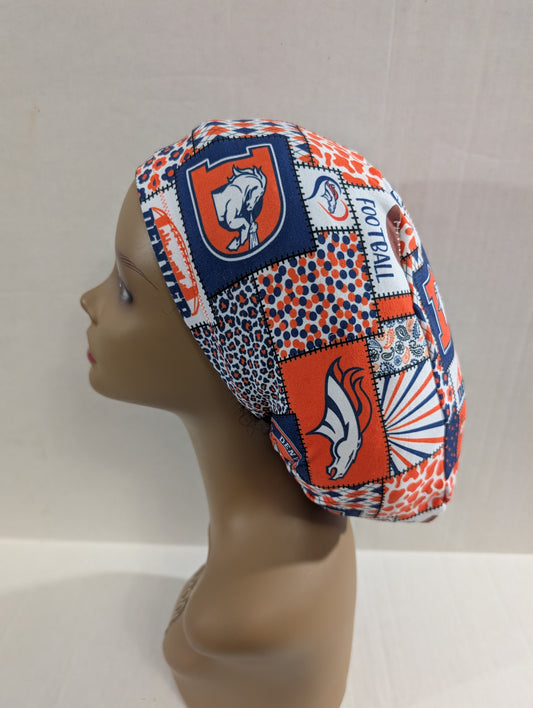 Scrub Cap, Surgical Hat, Euro Style Scrub Cap, Chemo Hat, Stretchy, Hat, Adjustable, Denver Broncos