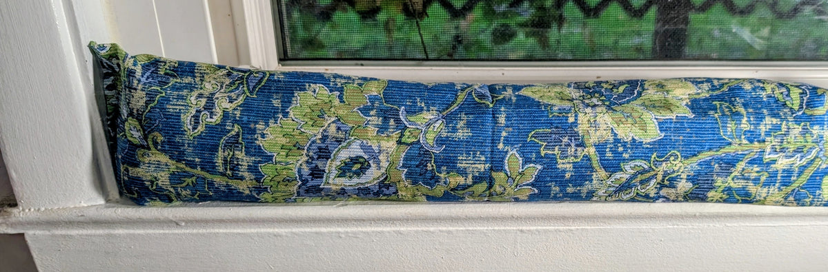 Door Draft Stopper, Cedar Filled, Draft Stopper, Window Draft Stopper, Blue, Flowers