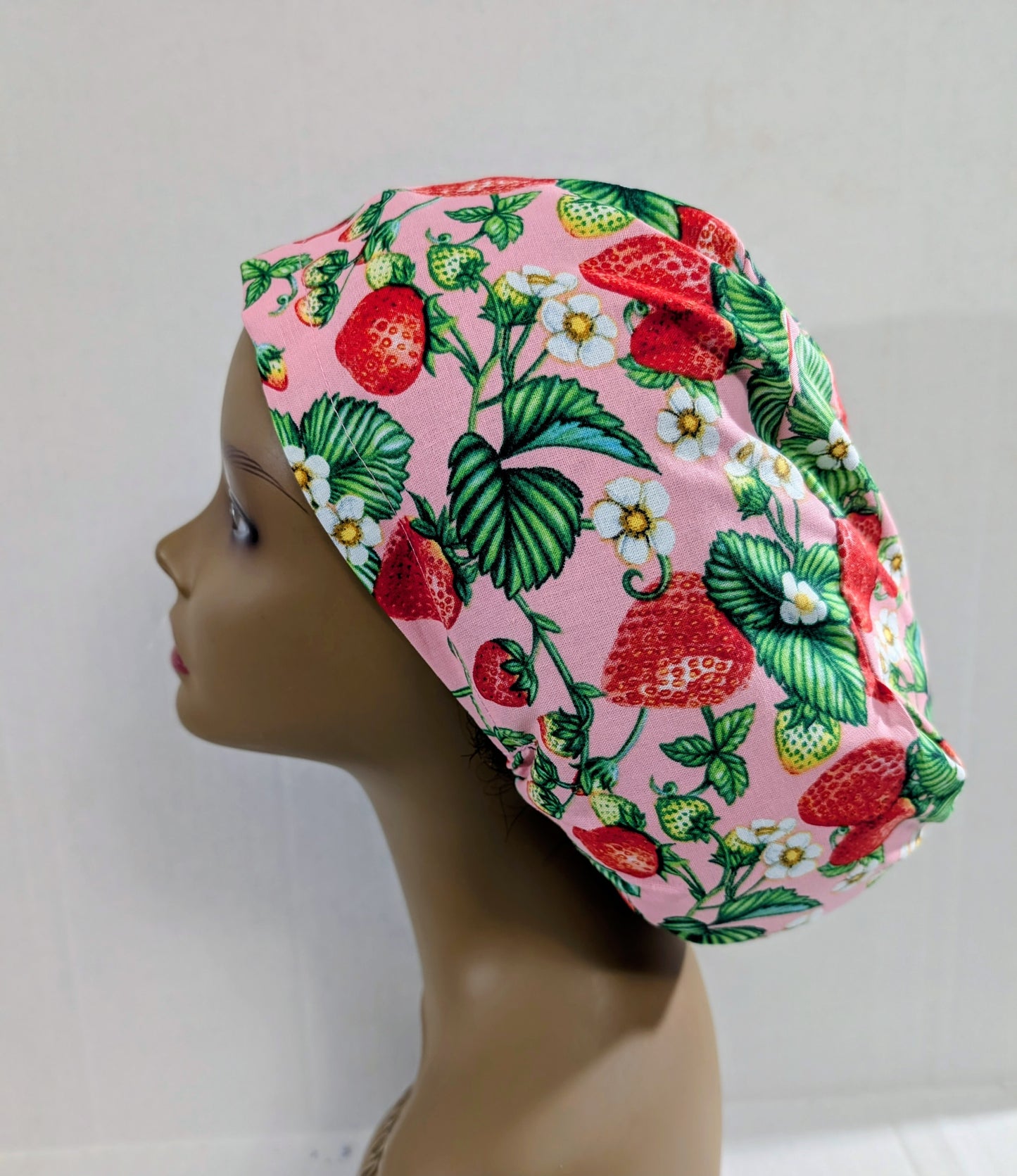 Scrub Cap, Surgical Hat, Euro Style Scrub Cap, Chemo Hat, Strawberries