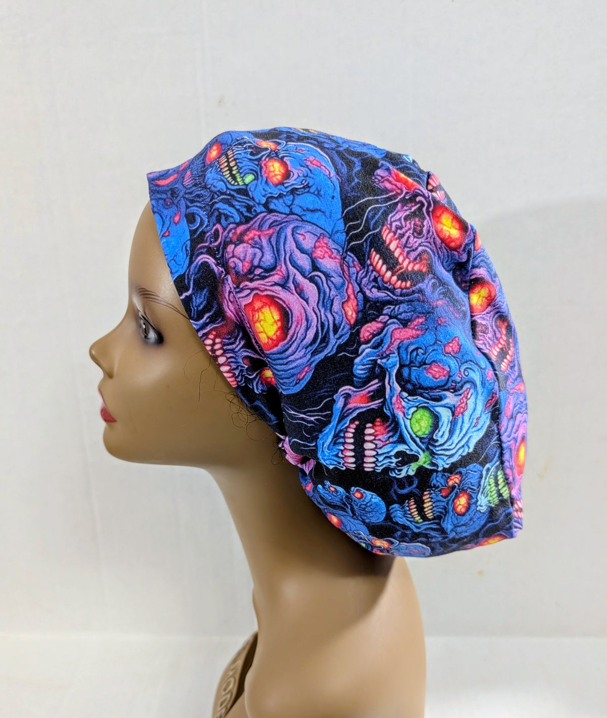 Scrub Cap, Surgical Hat, Euro Style Scrub Cap, Chemo Hat, Stretchy, Hat, Adjustable, Halloween, Skulls, Zombie