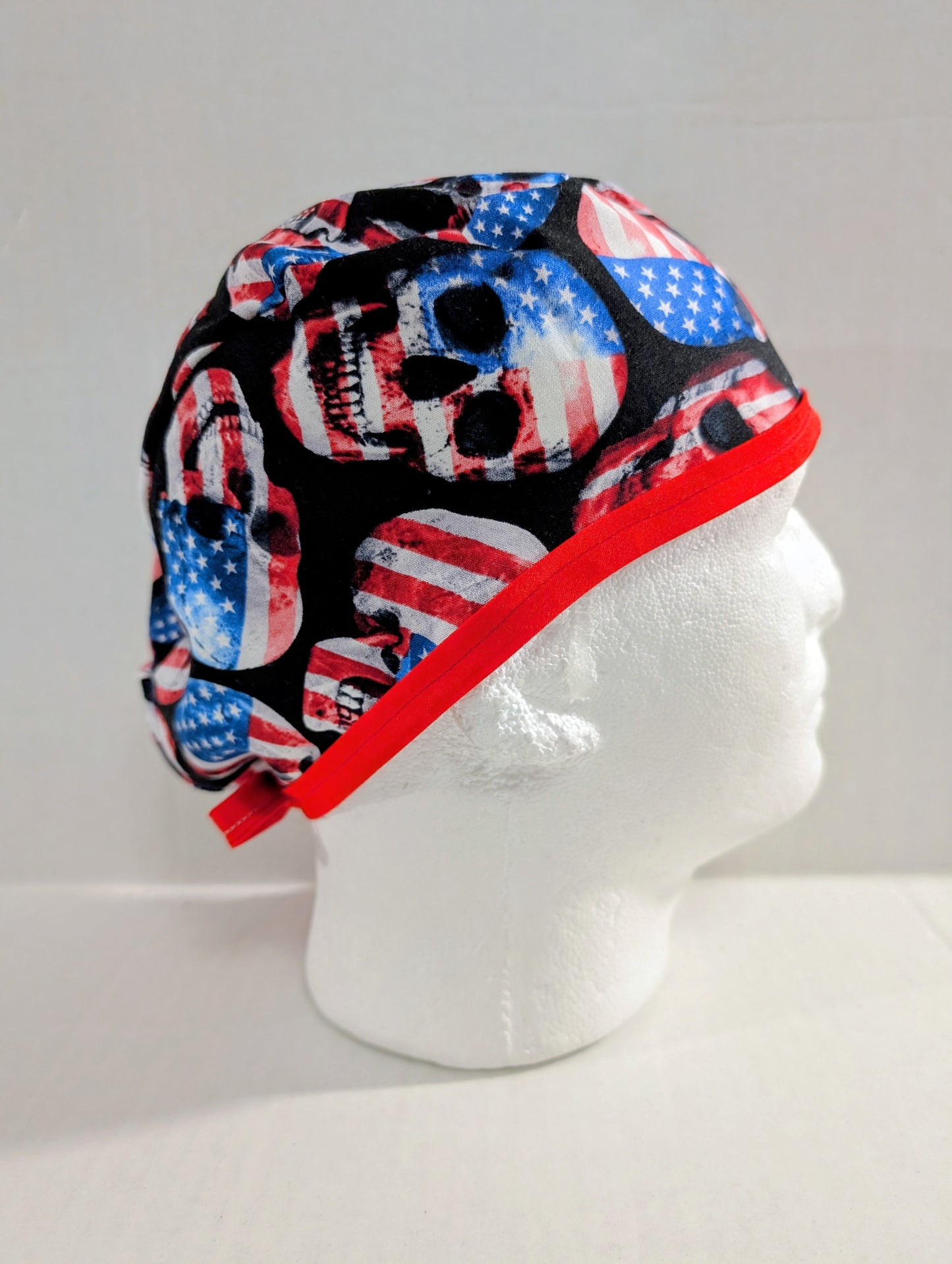 USA, Skulls, 4th of July, Memorial Day, Patriotic, Skull cap, Doo Rag, Scrub Cap, Surgical Hat, Chemo Hat