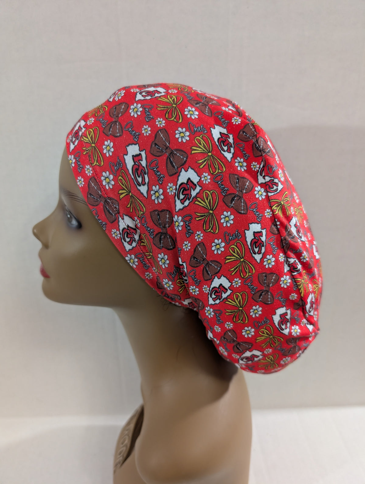 Scrub Cap, Surgical Hat, Euro Style Scrub Cap, Chemo Hat, Stretchy, Hat, Adjustable, Kansas, Chiefs