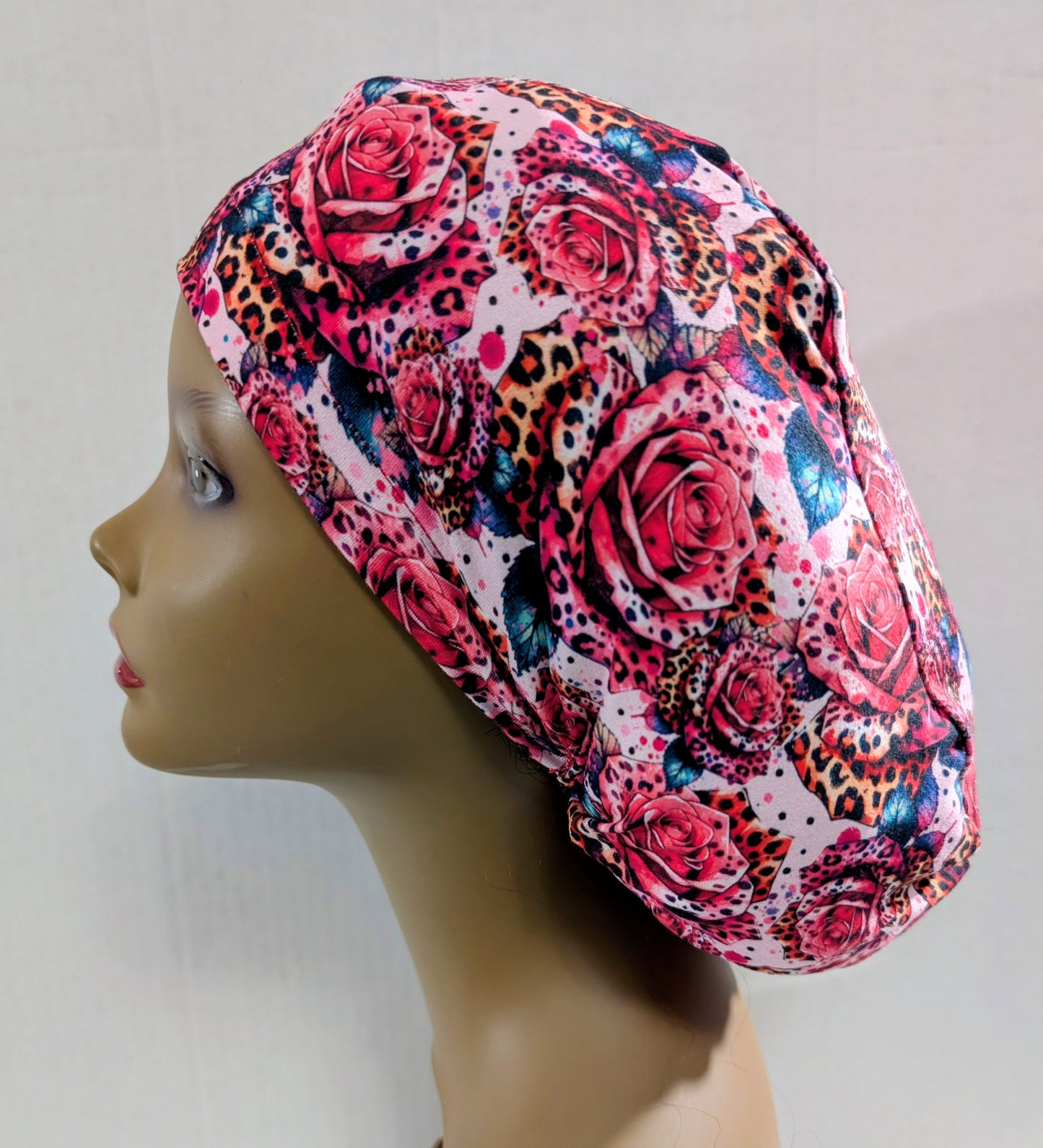 Scrub Cap, Surgical Hat, Euro Style Scrub Cap, Stretchy, Roses Valentines