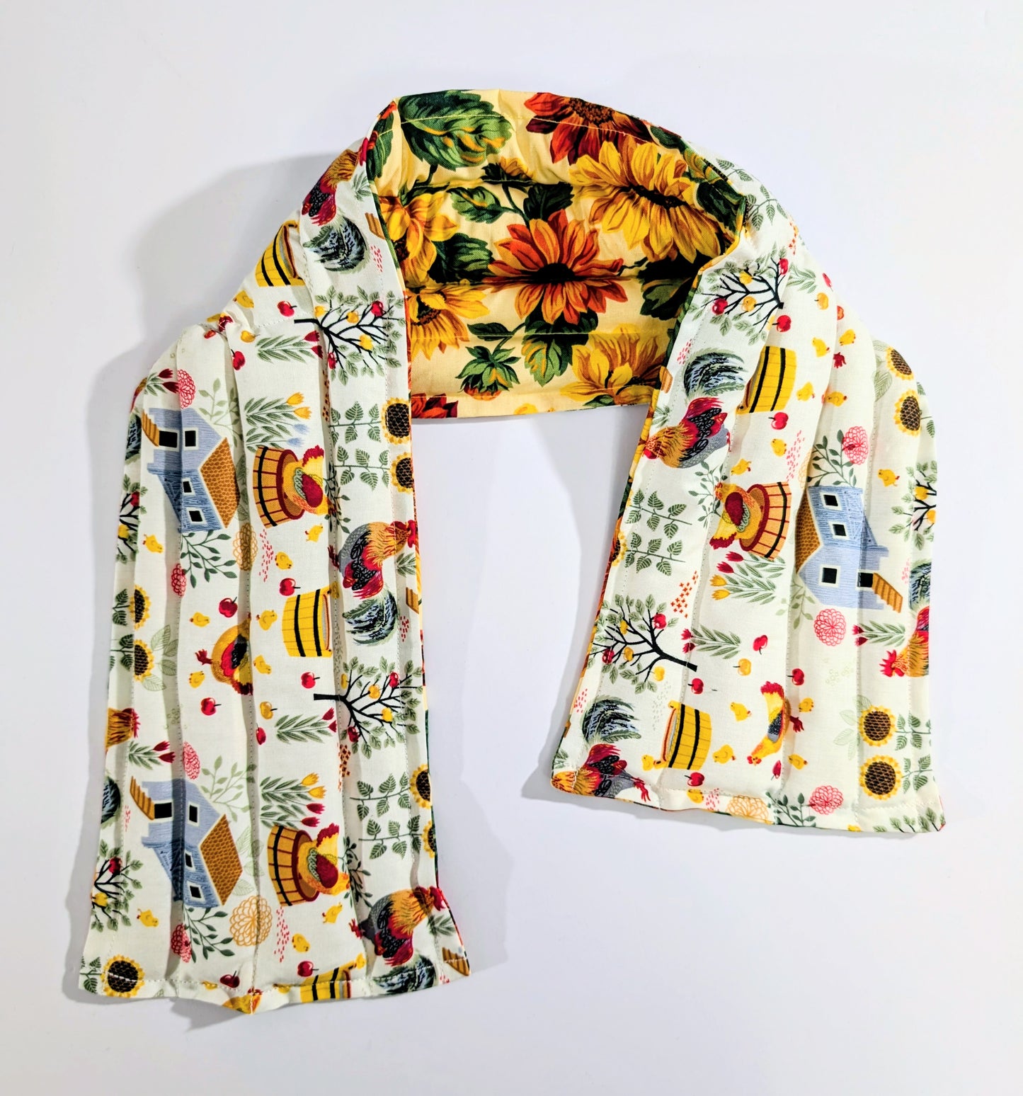 Rice therapeutic heating/cooling pad, rice bag, Heat/Cold Pack, Sunflowers, Chickens
