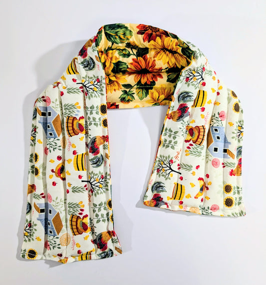 Rice therapeutic heating/cooling pad, rice bag, Heat/Cold Pack, Sunflowers, Chickens