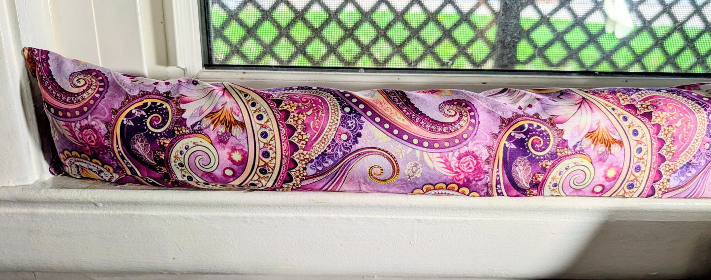 Door Draft Stopper, Cedar Filled, Draft Stopper, Window Draft Stopper, Purple, Paisley