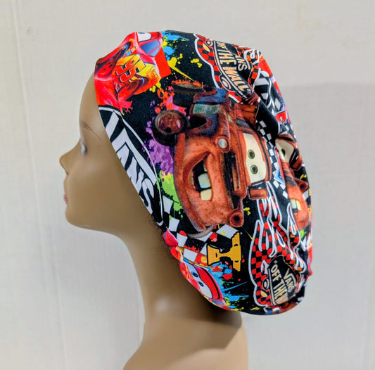 Scrub Cap, Surgical Hat, Euro Style Scrub Cap, Stretchy, Cars