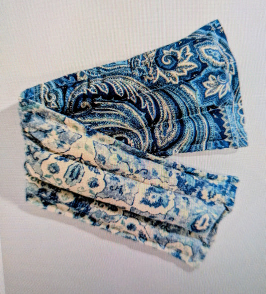 Rice flax seed therapeutic  heating/cooling neck wrap, rice bag, Paisley, blue and white