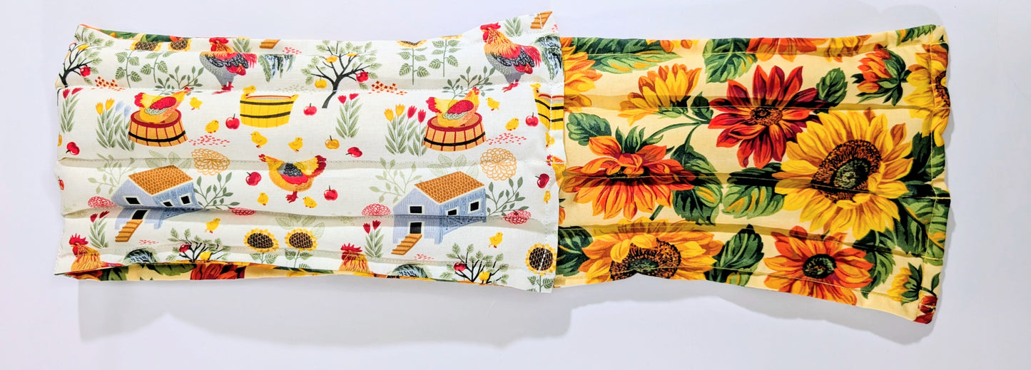 Rice therapeutic heating/cooling pad, rice bag, Heat/Cold Pack, Sunflowers, Chickens