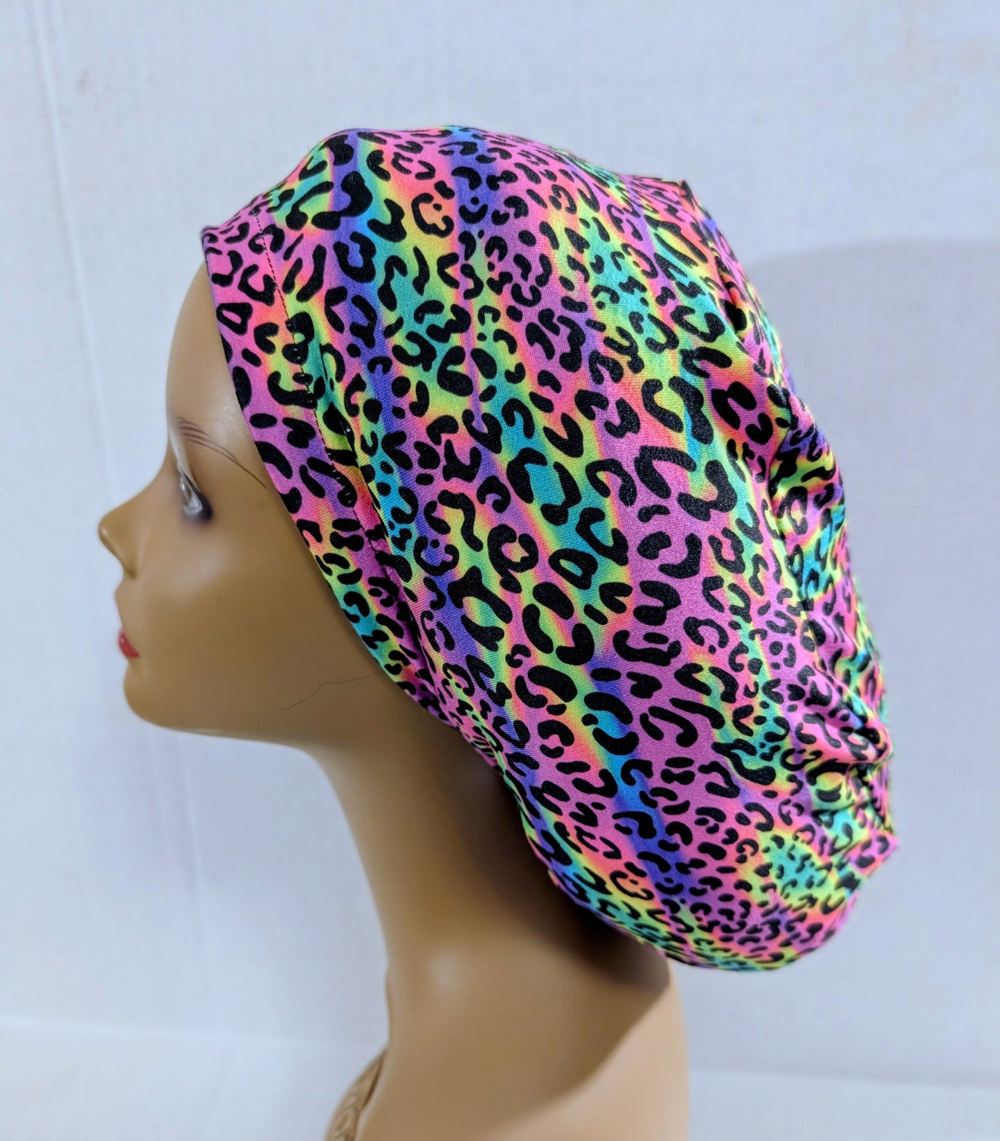 Scrub Cap, Surgical Hat, Euro Style Scrub Cap, Stretchy, Leopard Print