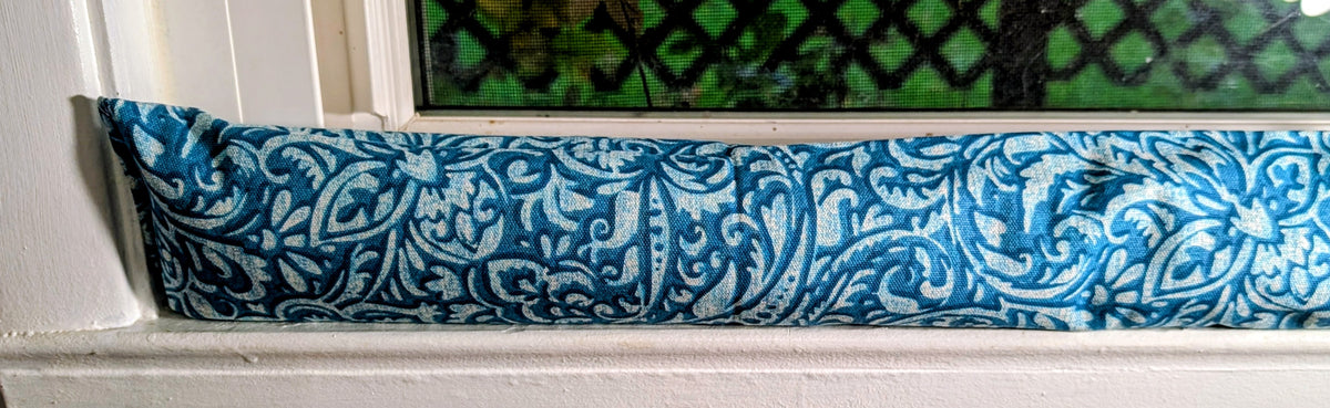Door Draft Stopper, Cedar Filled, Draft Stopper, Window Draft Stopper, Teal, Flowers, Paisley