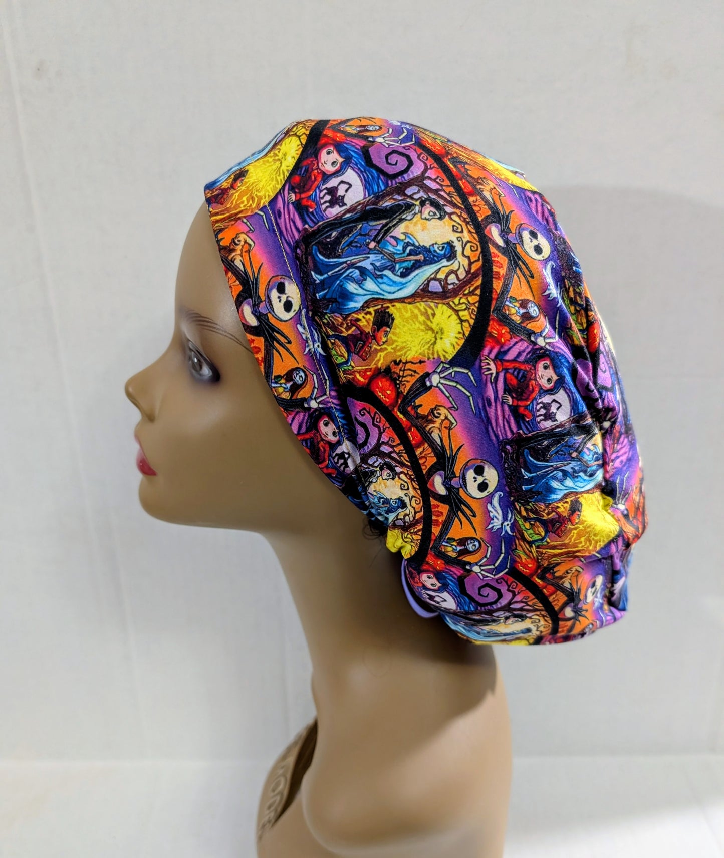 Scrub Cap, Surgical Hat, Euro Style Scrub Cap, Chemo Hat, Stretchy, Hat, Adjustable, Halloween Mashup