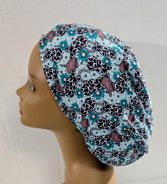 Scrub Cap, Surgical Hat, Euro Style Scrub Cap, Stretchy, Bunnies, Cow Print, Country