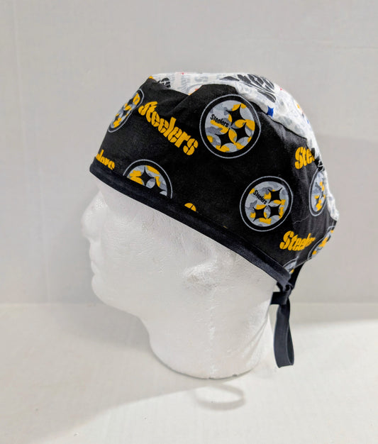 Steelers, Skull cap, Doo Rag, Scrub Cap, Surgical Hat, Chemo Hat