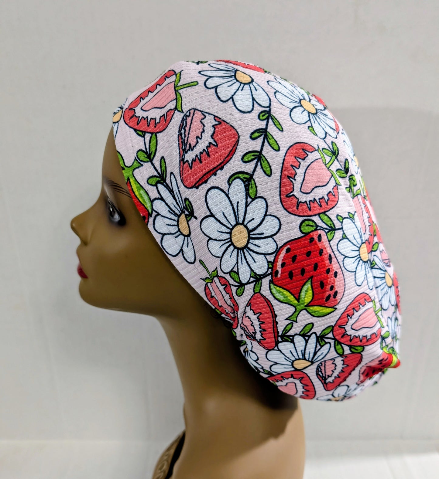 Scrub Cap, Surgical Hat, Euro Style Scrub Cap, Chemo Hat, Stretchy, Strawberry, Strawberries