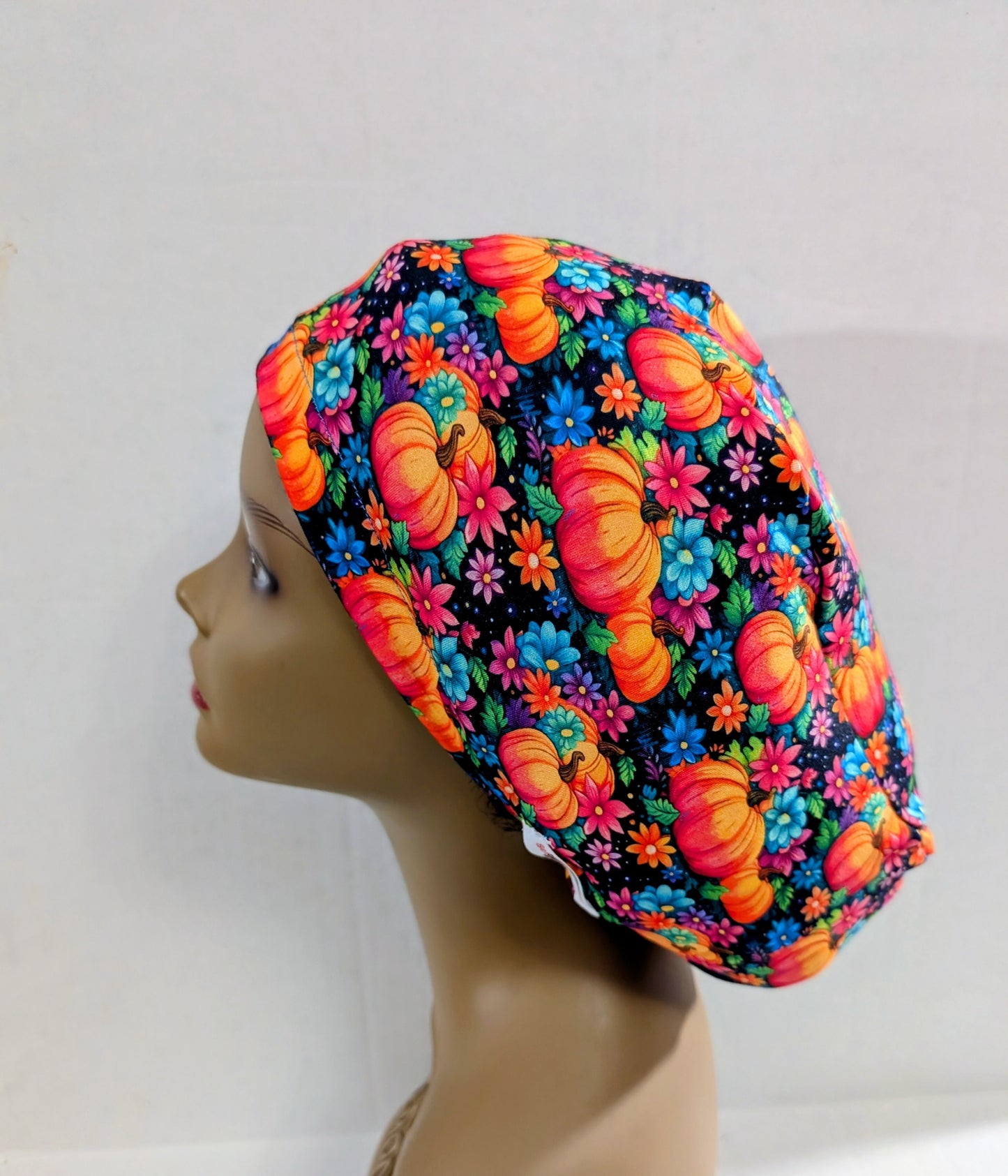 Scrub Cap, Surgical Hat, Euro Style Scrub Cap, Chemo Hat, Stretchy, Hat, Adjustable, Pumpkins, Fall