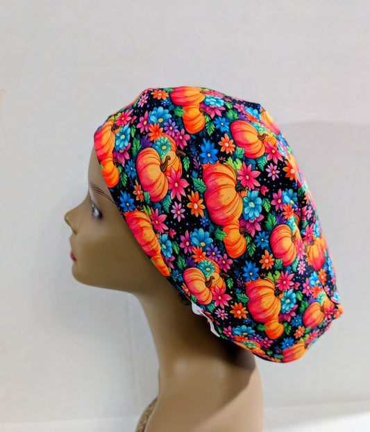 Scrub Cap, Surgical Hat, Euro Style Scrub Cap, Chemo Hat, Stretchy, Hat, Adjustable, Pumpkins, Fall