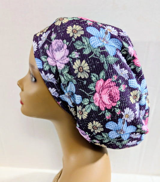 Scrub Cap, Surgical Hat, Euro Style Scrub Cap, Chemo Hat, Flowers