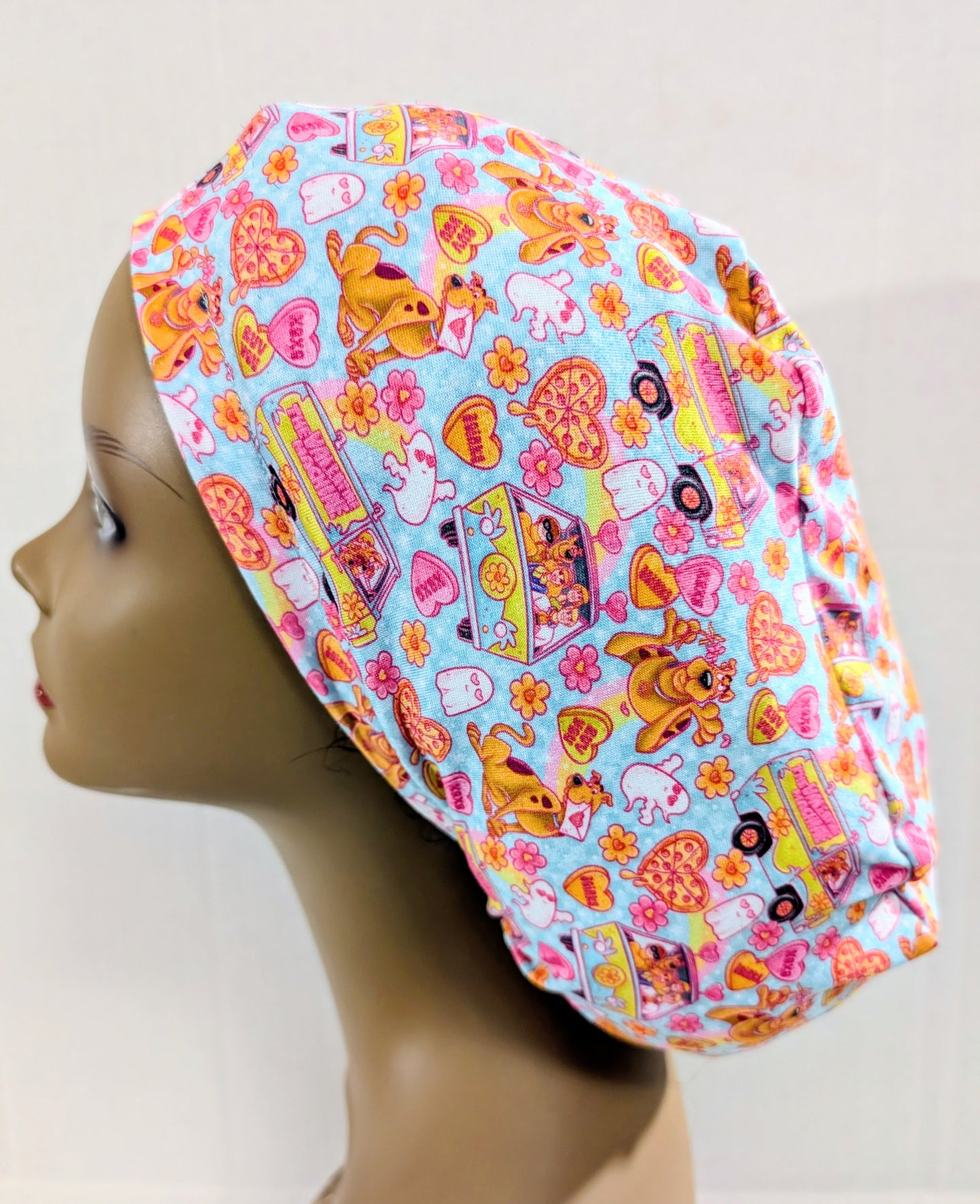 Scrub Cap, Surgical Hat, Euro Style Scrub Cap, Stretchy, Dog, Valentines