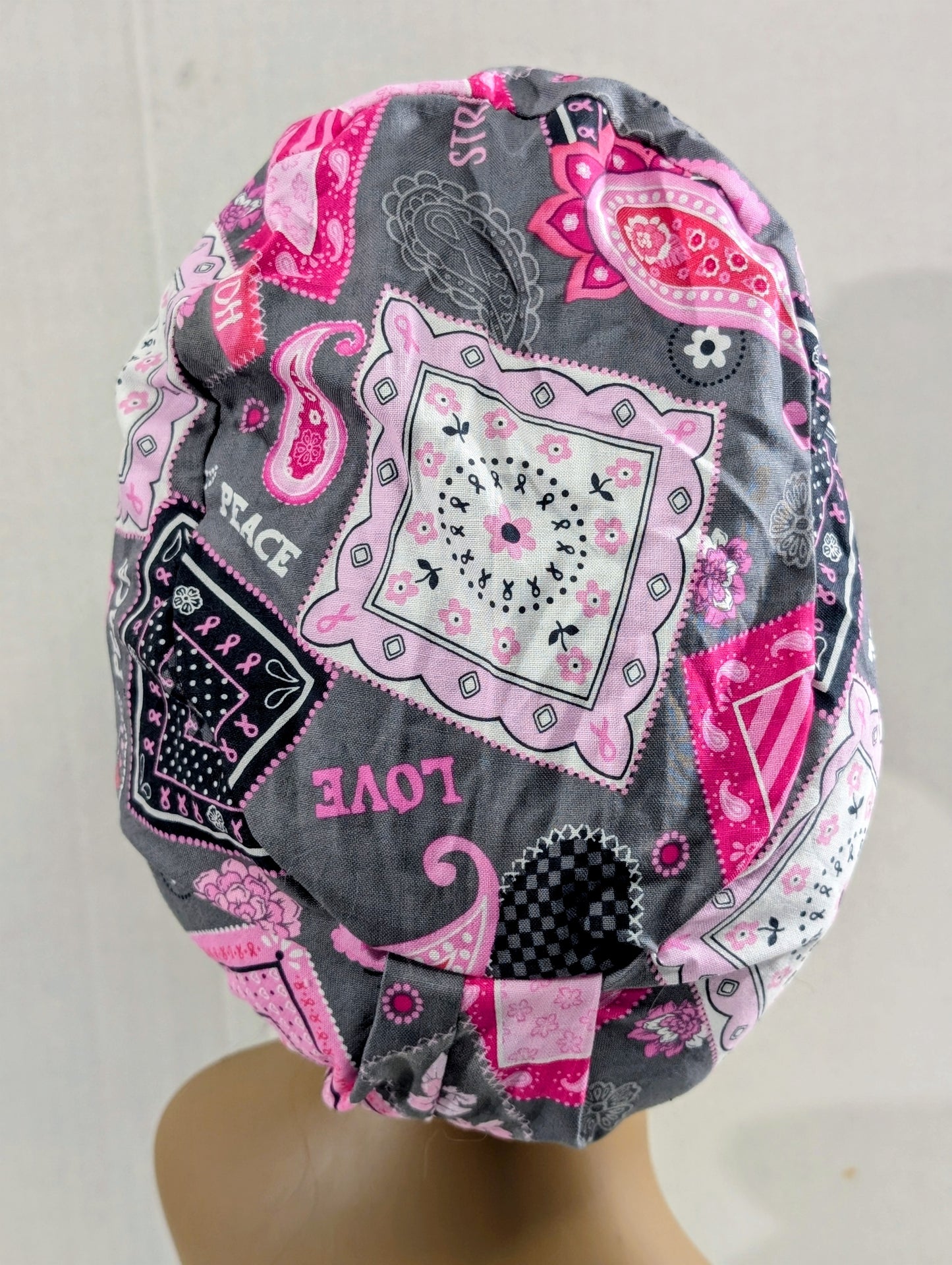 Scrub Cap, Surgical Hat, Euro Style Scrub Cap, Chemo Hat, Breast Cancer Awareness