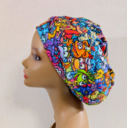 Scrub Cap, Surgical Hat, Euro Style Scrub Cap, Chemo Hat, 80s Mashup
