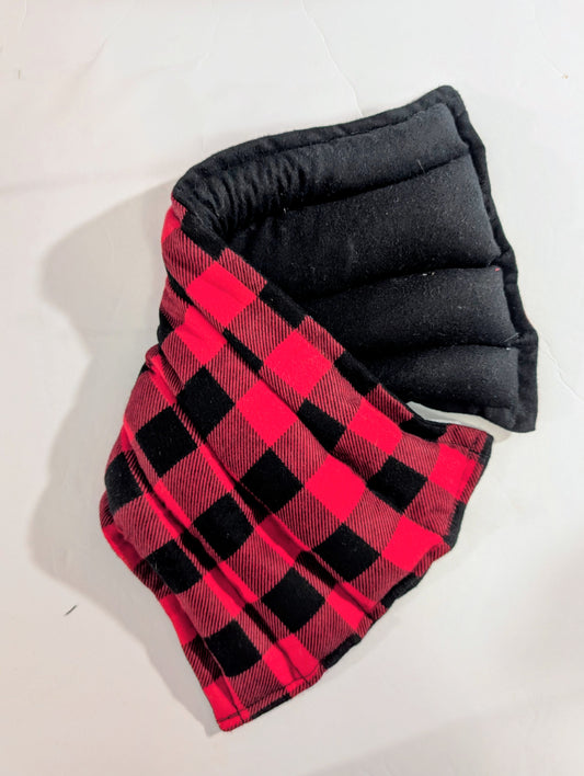 Rice flax seed therapeutic  heating/cooling neck wrap, rice bag, Black and Red, Plaid